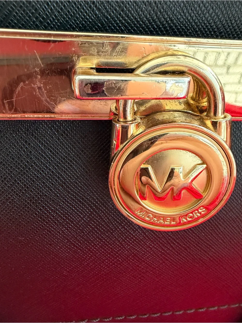 Michael Kors Black Saffiano Leather Crossbody Bag with Gold Hardware